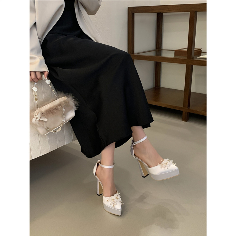 Women's Chunky Heel Waterproof Platform Silk High Heels foto 5