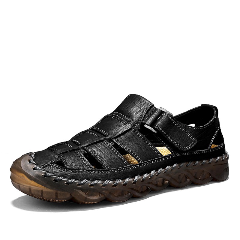 Mens Beach Sandals Outdoor Casual Leather Closed-Toe Wear-Resistant Breathable Shoes For Men foto 3