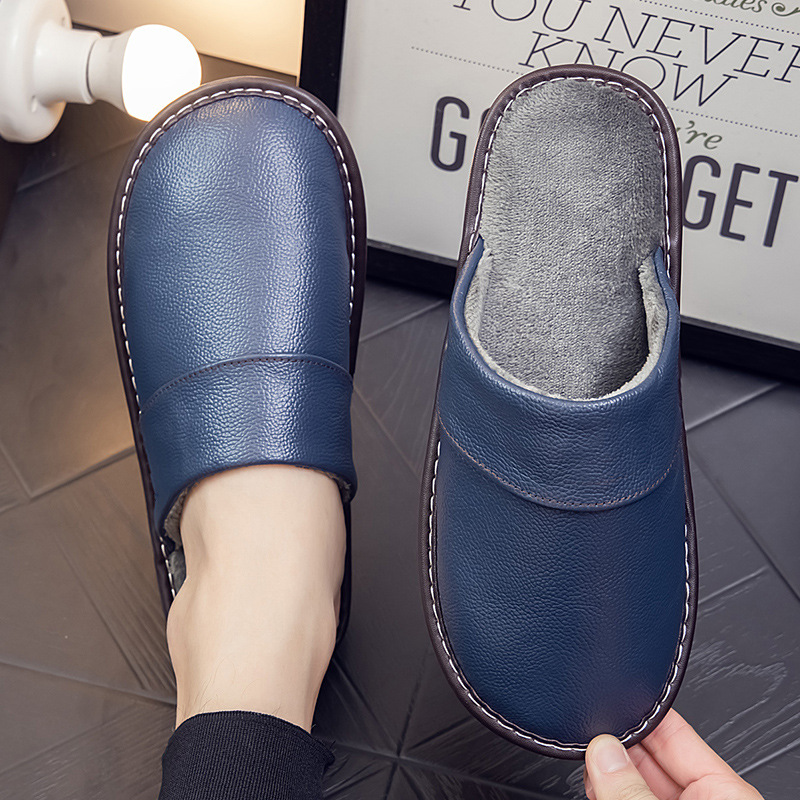 Genuine Leather Warm Household Cowhide Cotton Slippers foto 4