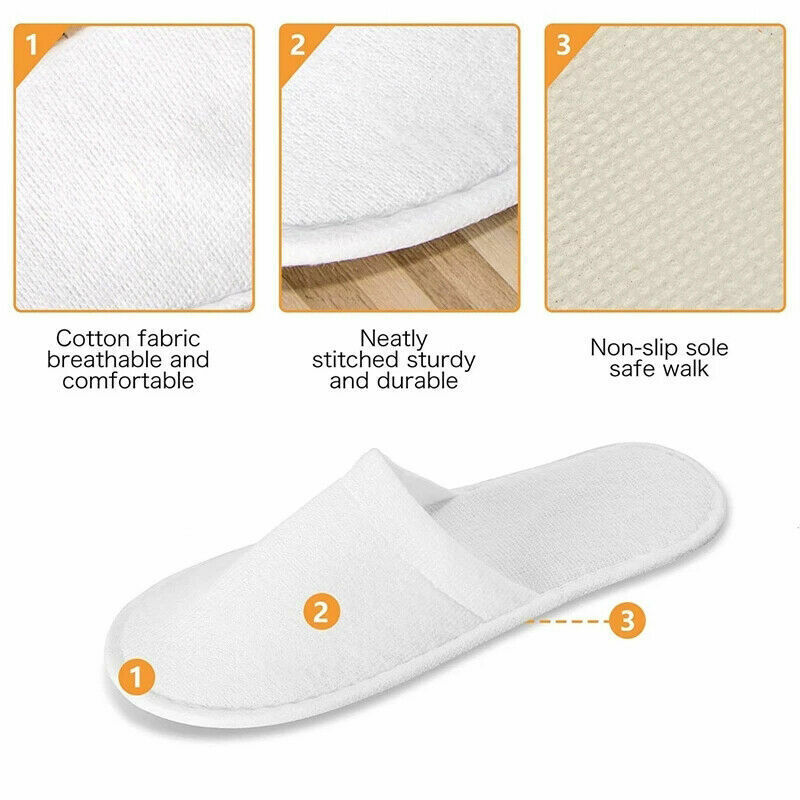 20 Pairs Disposable Terry Towelling Slippers For Spa Hotel Guests, Closed Toe Bulk Pack