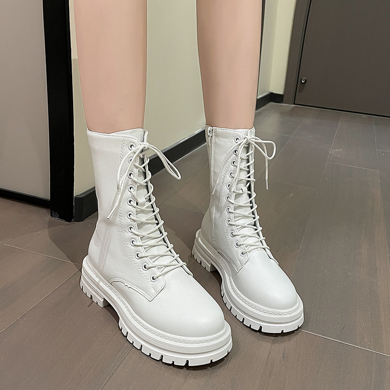 Autumn And Winter New Round Head Lace-up British Style Thick Bottom Mid-calf Martin Boots Women foto 3