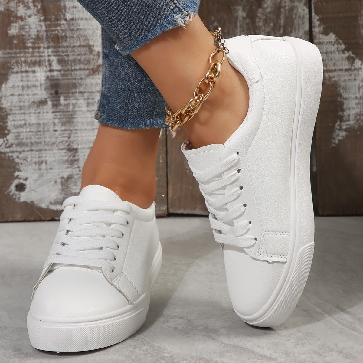 Plus-size Casual Versatile White Flat Shoes Laced Korean-style Low-top Sneakers foto 5