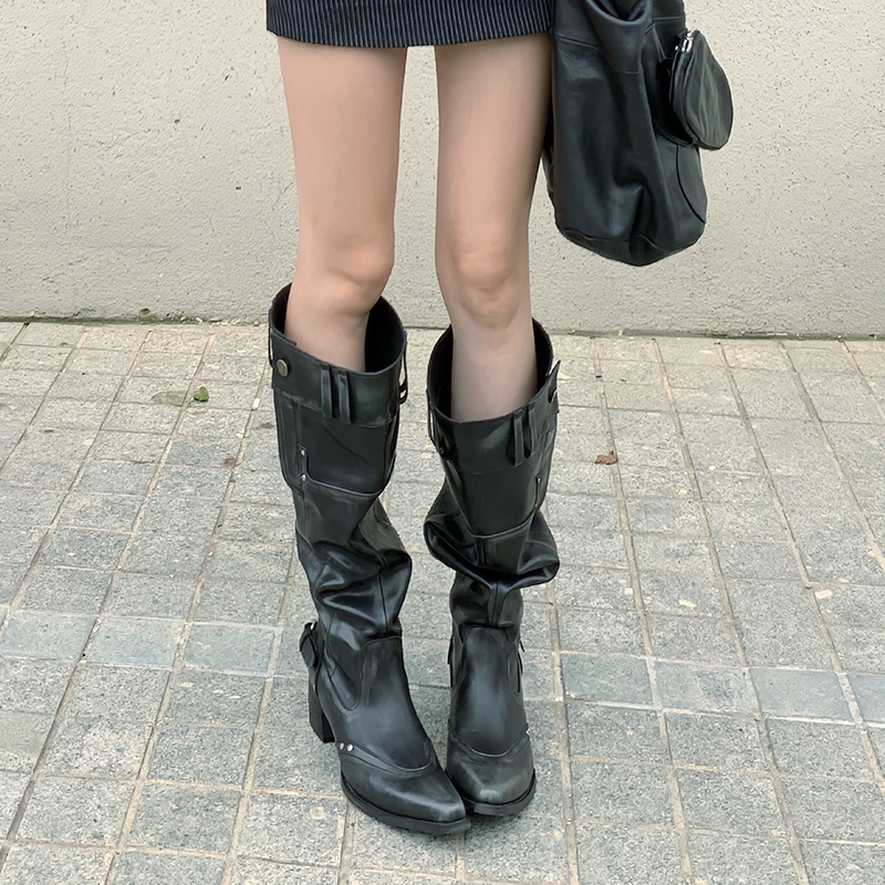 Pointed Toe Chunky Heel Slimming Pile Style Boots foto 2