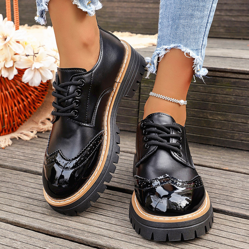 Round Toe Flatheeled Laceup Pumps For Women foto 5
