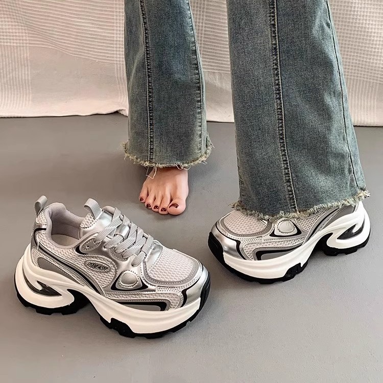 Mesh Breathable Clunky Sneakers Women's Platform Height Increasing Leisure Sneaker foto 2