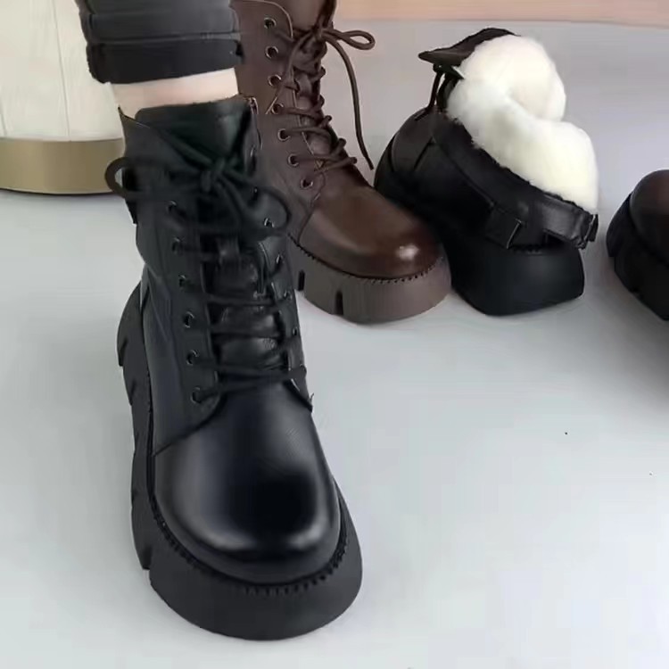 Womens Soft-leather Fleece-lined Extra-thick Insulated Snow Boots foto 5