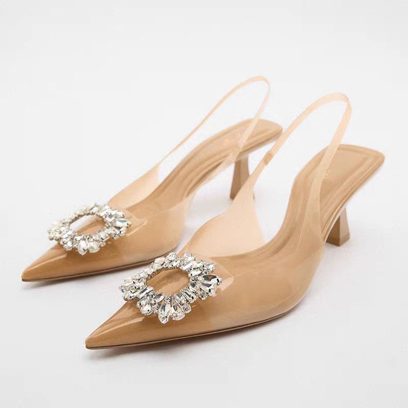 Summer New Women's Shoes Beige Decorative Inlaid High Heels foto 2