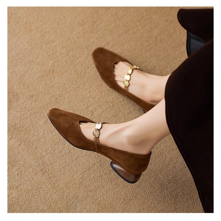 French Retro Square Toe Low-cut Suede Pumps Women's Autumn New foto 3
