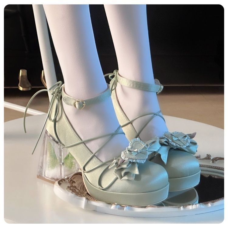 Glass Worry Elegant High Heel Pumps Round Toe Bowknot foto 5