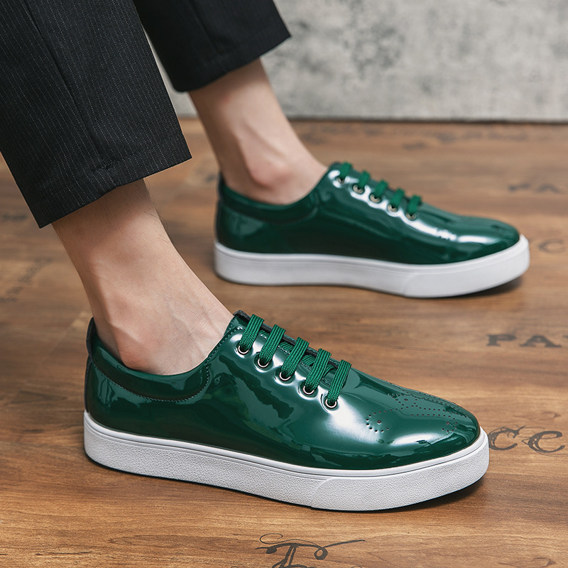 Patent Leather White Men's Green Leather Shoes foto 4