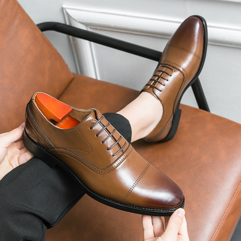 Business Leather Shoes Men's Formal Wear Oxford Pure Color Tied foto 3