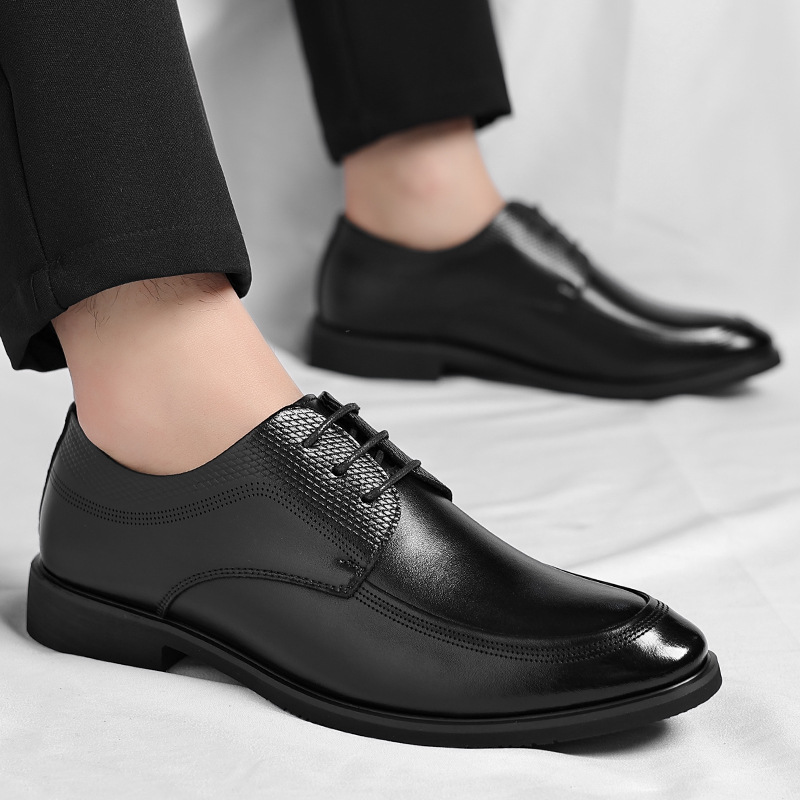 Plus-size Black Lace-up Leather Dress Shoes For All Seasons foto 4