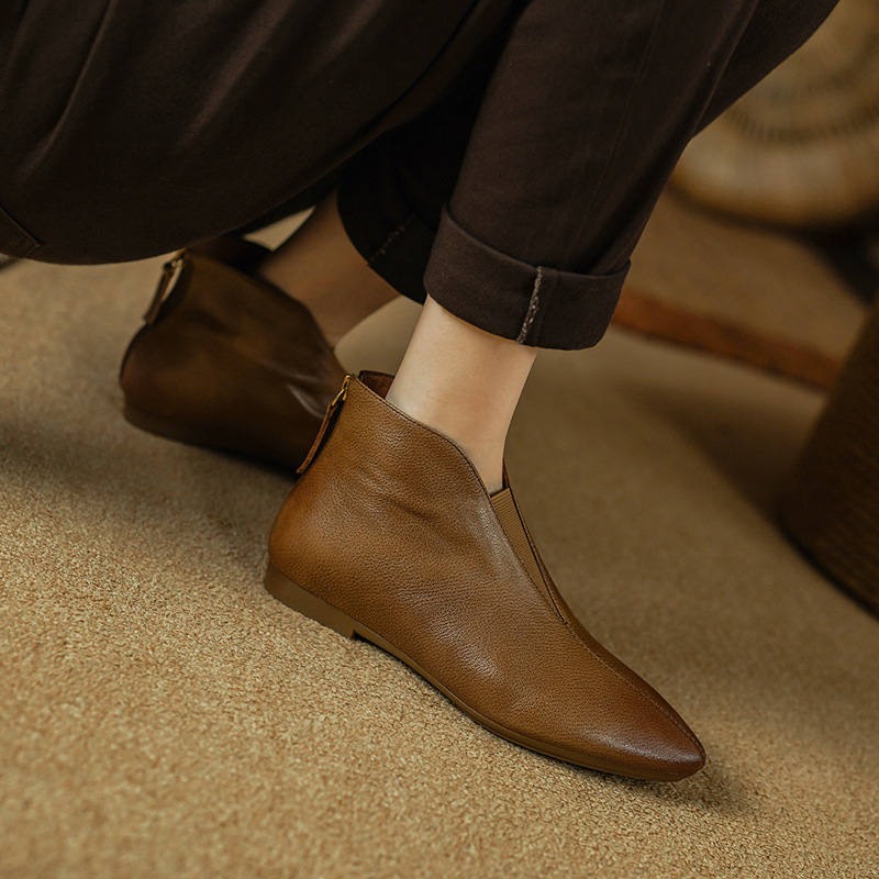 Retro Low-heeled Leather Ankle Boots With A Back Zipper foto 2