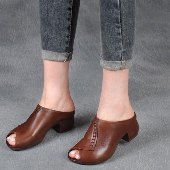 Square Heel Peep-toe Slippers Women's Outer Height Increasing Sandals Pumps foto 5
