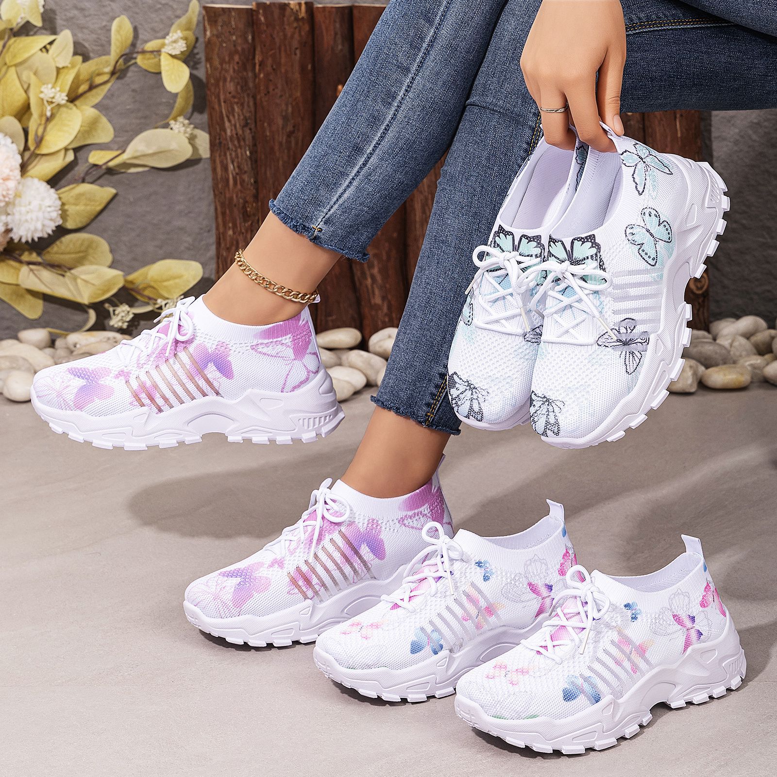 Casual Shoes With Butterfly Pattern Flyknit Single-layer Shoes foto 3