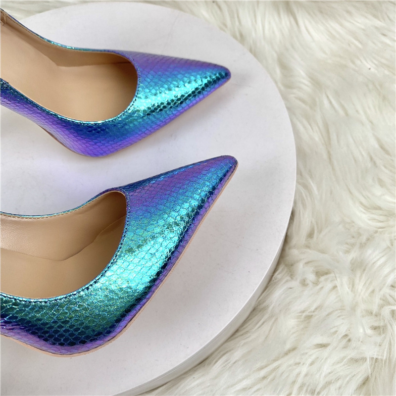 New Blue Color Serpentine Lady High Heels 12CM Pointed Stiletto Heel foto 3
