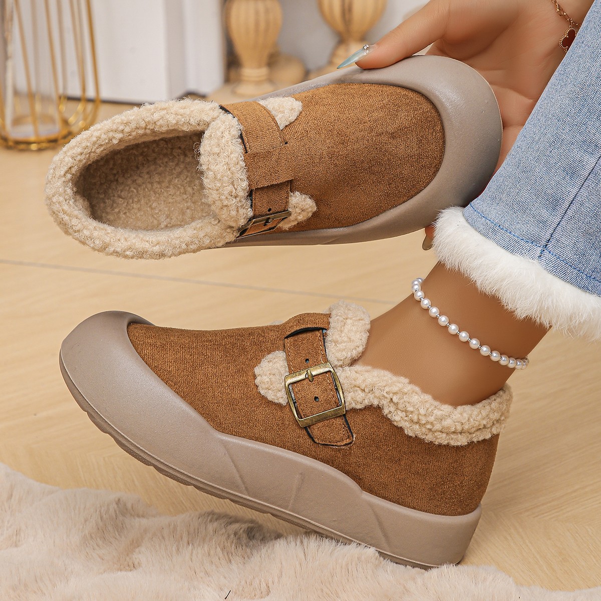 Winter Fleece-lined Non-slip Thickening Thermal Cotton Shoes foto 4