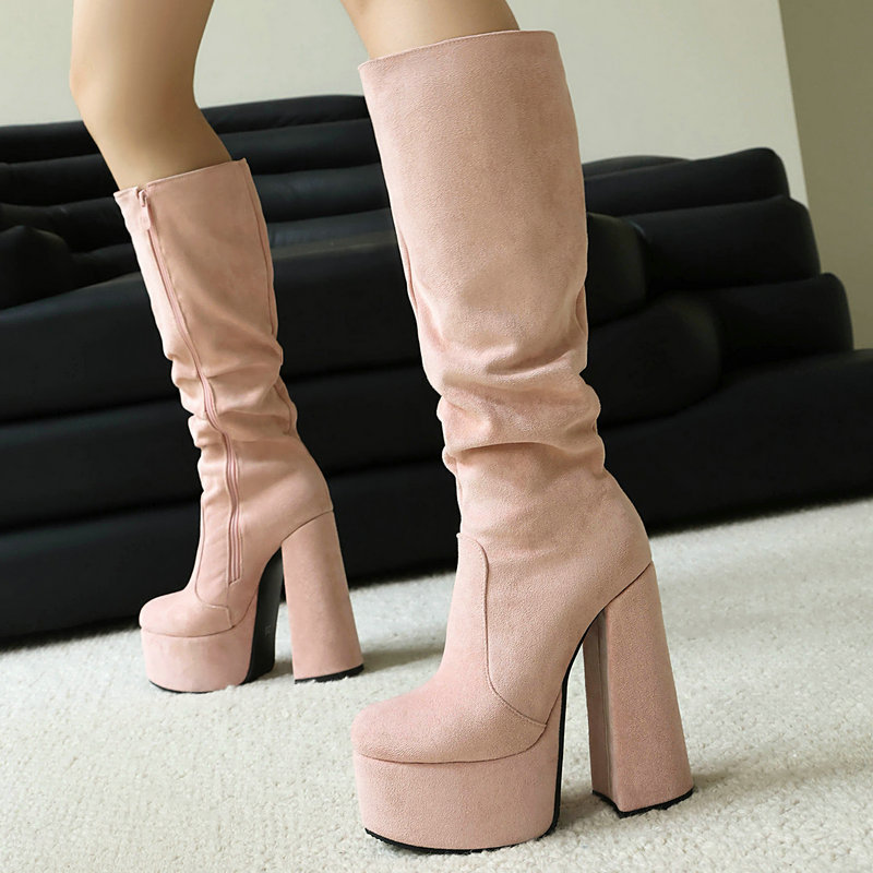 Womens Stretch Suede Waterproof Thick-soled High Heels foto 3