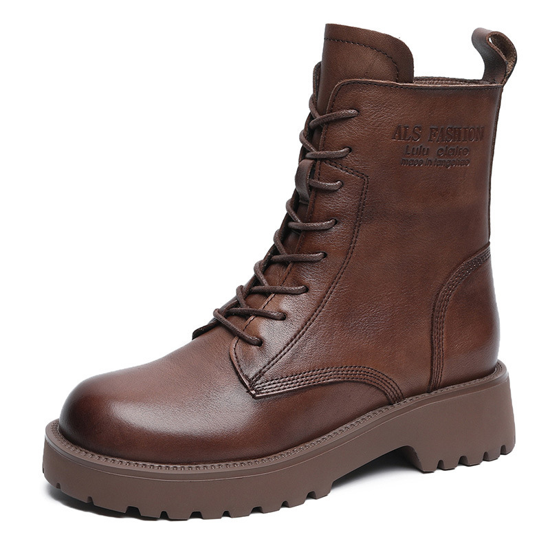 Womens Soft Leather Chunky-heel Ankle Boots With A Fleece-lined Interior foto 3