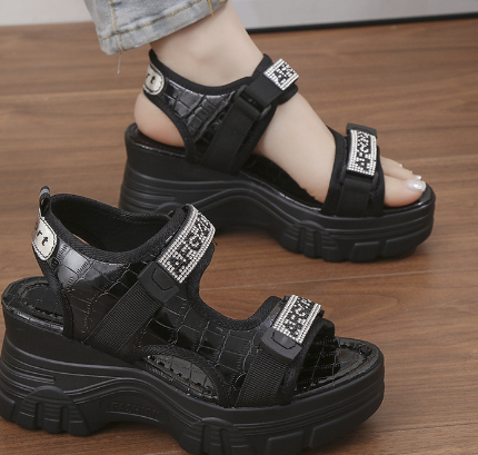 Womens Rhinestone Lettered Wedge-Heel Casual Sandals foto 3