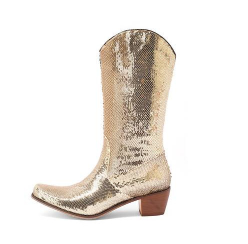 Womens Block-Heel Patent Leather Knee-High Boots foto 4