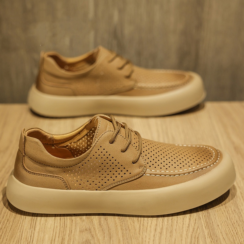 Men's Botton Width Height Increasing, Brown Lace-up Cutout Single Layer Sports And Leisure foto 2