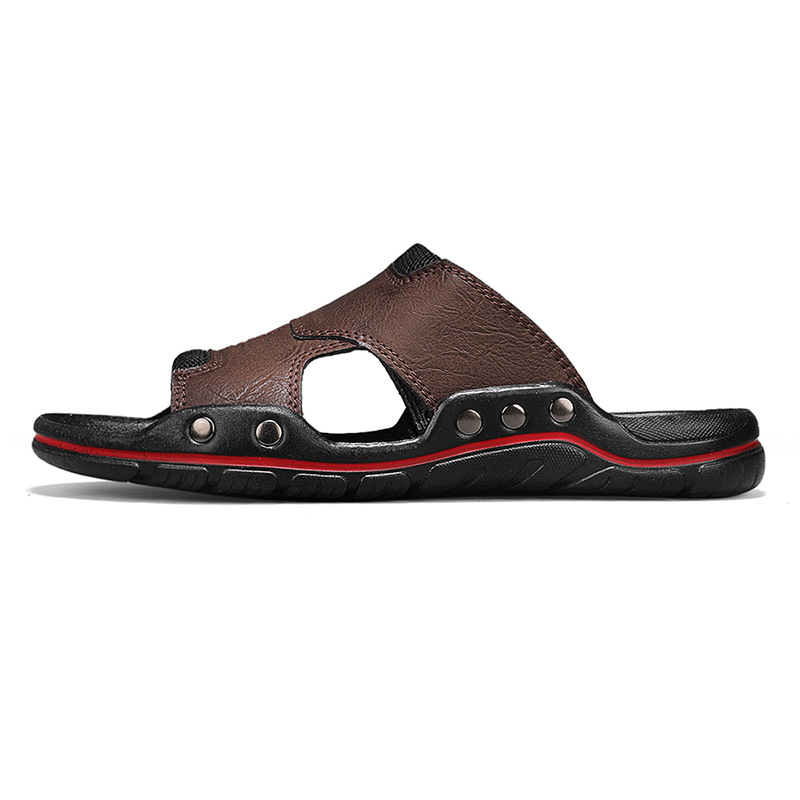 Non-slip Deodorant Men's Sandals Genuine Leather Outdoor Flip Flops foto 5