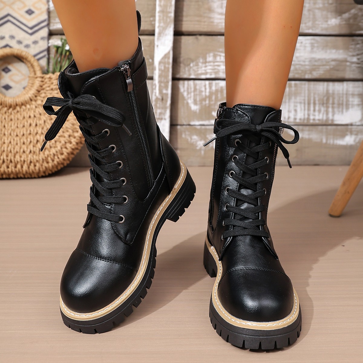 New Women's Solid Color Low Heel Middle Boots foto 2