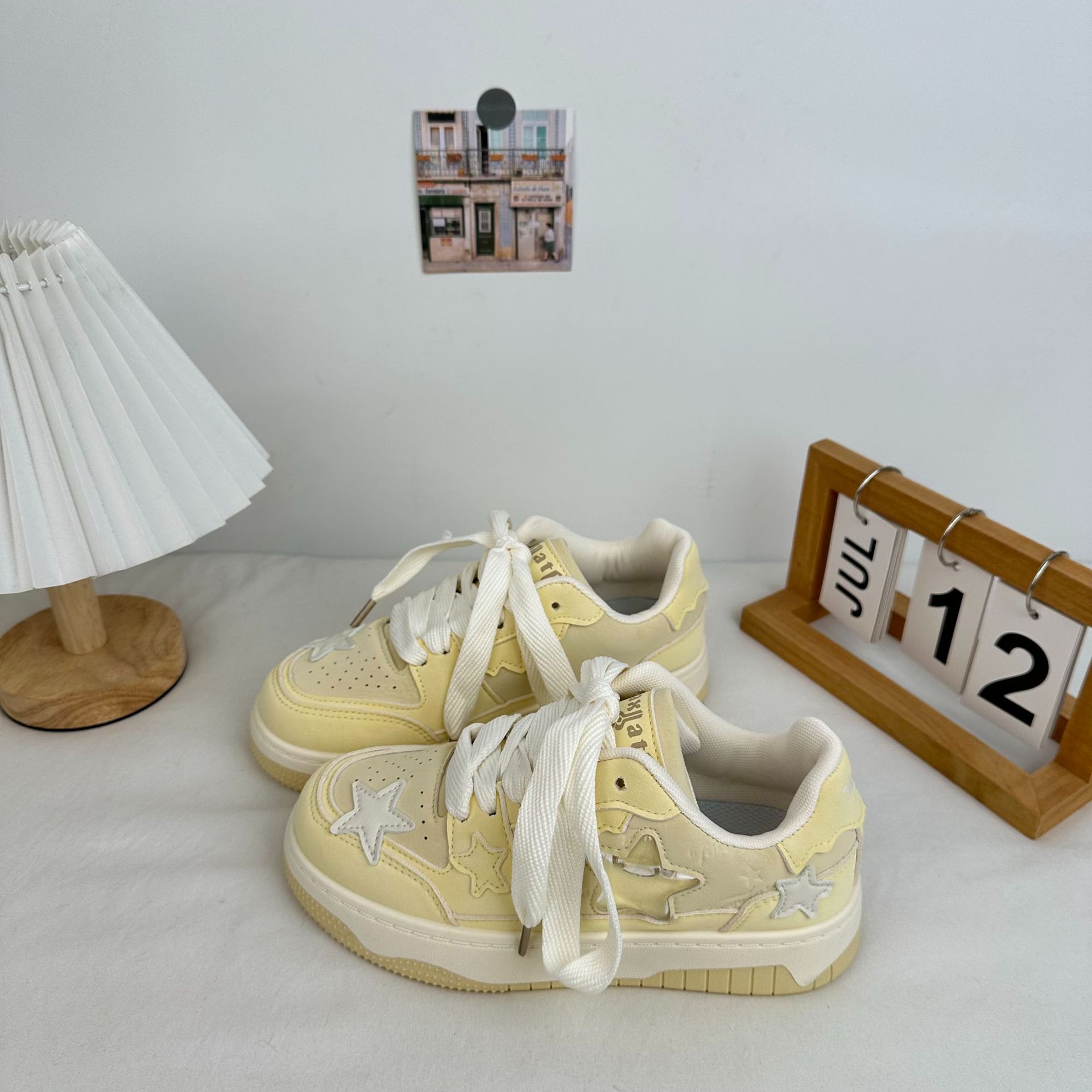 Womens Microfiber Canvas Thick-Soled Casual Sneakers foto 5