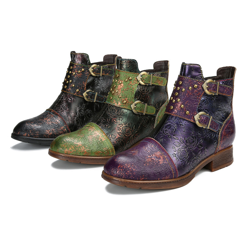 Retro Womens Rivet Belt Buckle Fashion Boots foto 5