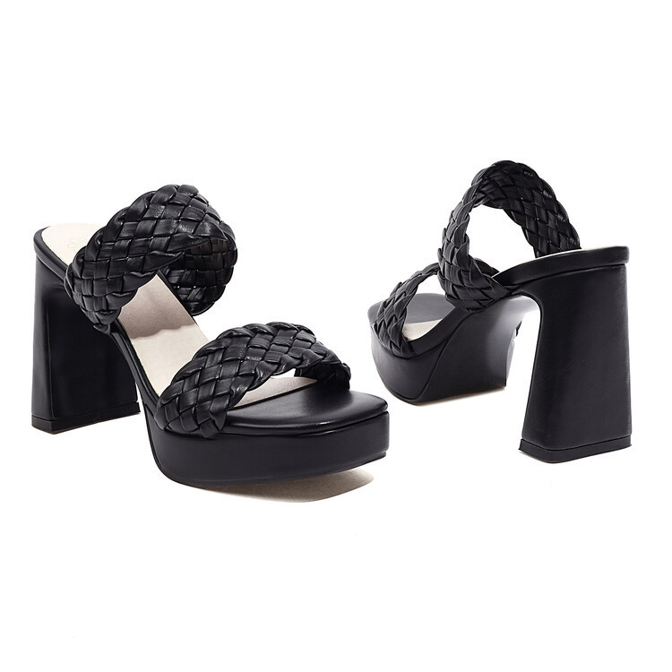 Round Toe Open Toe Side Empty Woven Foot Waterproof Platform Chunky Heel High Heel Sandals foto 5