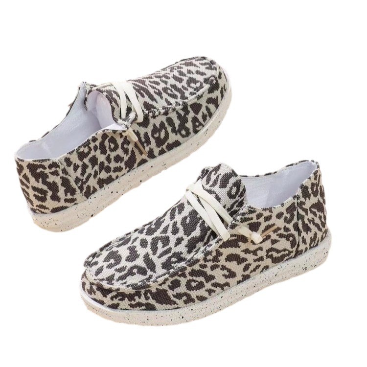 Flat Flyknit Casual Shoes Round Toe Large-Size Leopard-Print Pumps foto 3