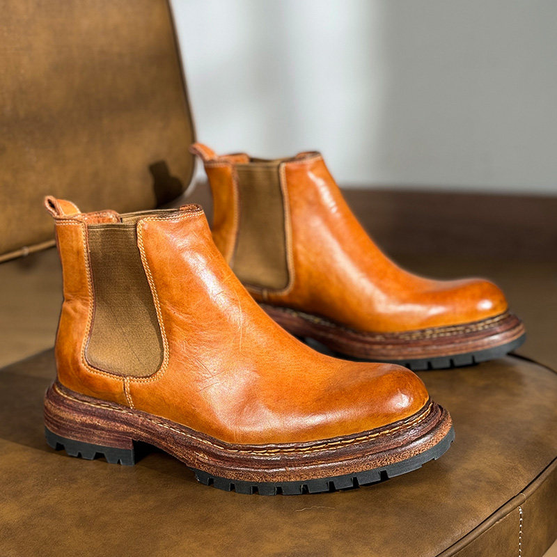 Men's Business Thick-Sole Height-Increasing Vintage Leather Boots foto 4