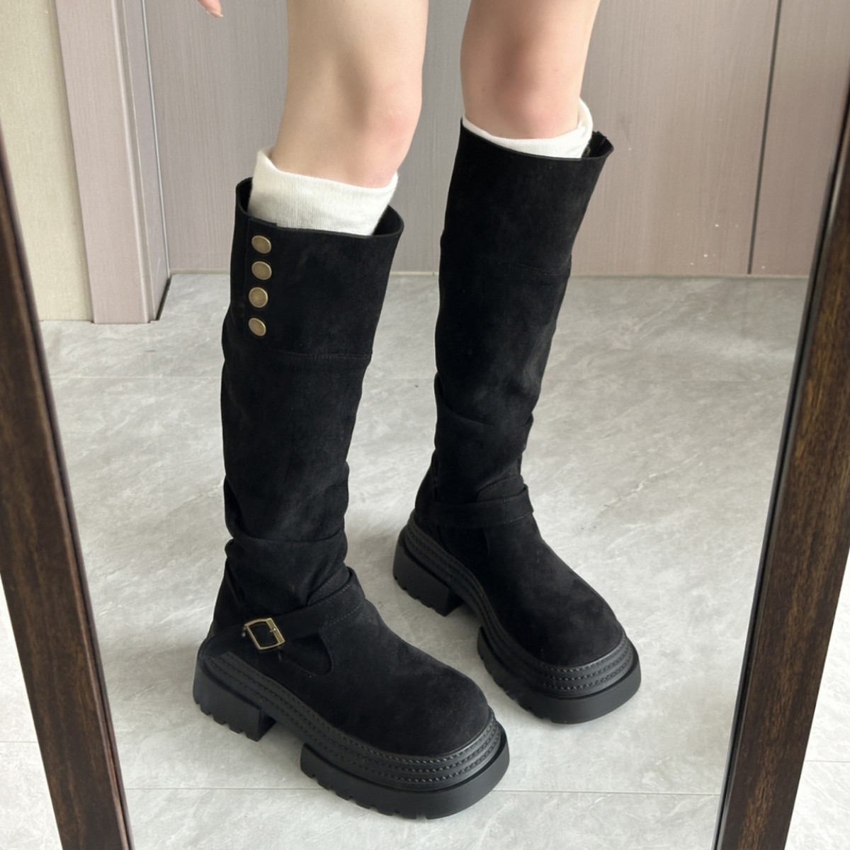Women's Fashionable Retro Chunky-Heel Knee-High Boots foto 2