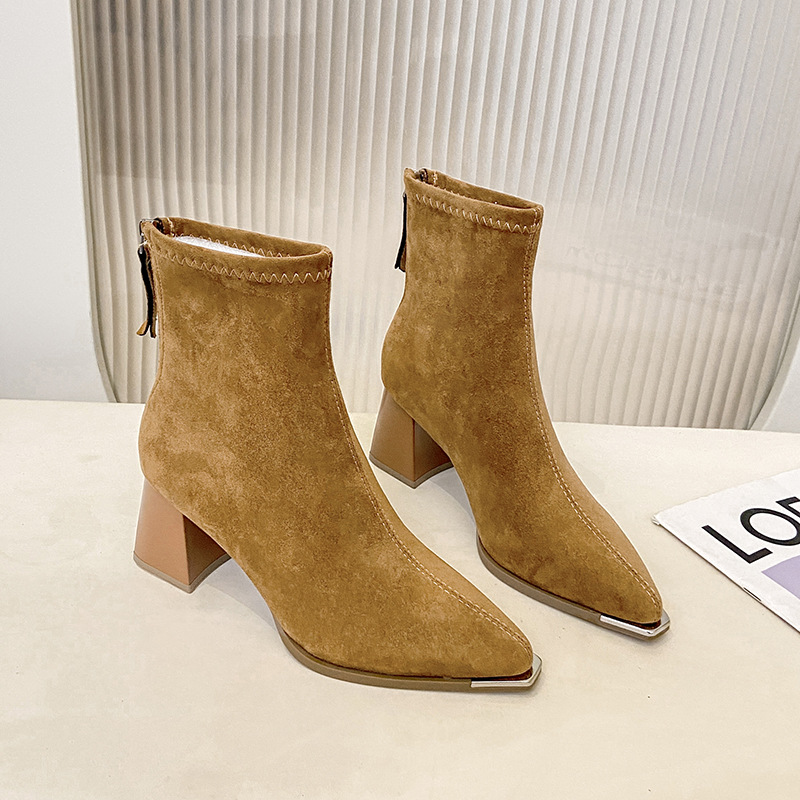 Vintage Chunky-heeled Suede Pointed-toe Ankle Bootsversatile foto 5