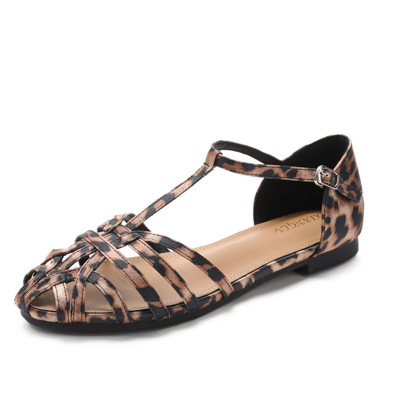 Knitted Hollow-Out Flat Closed-Toe Sandals Open-Back Breathable Strap-Clasp Fashionable Resort Roman Shoes foto 3