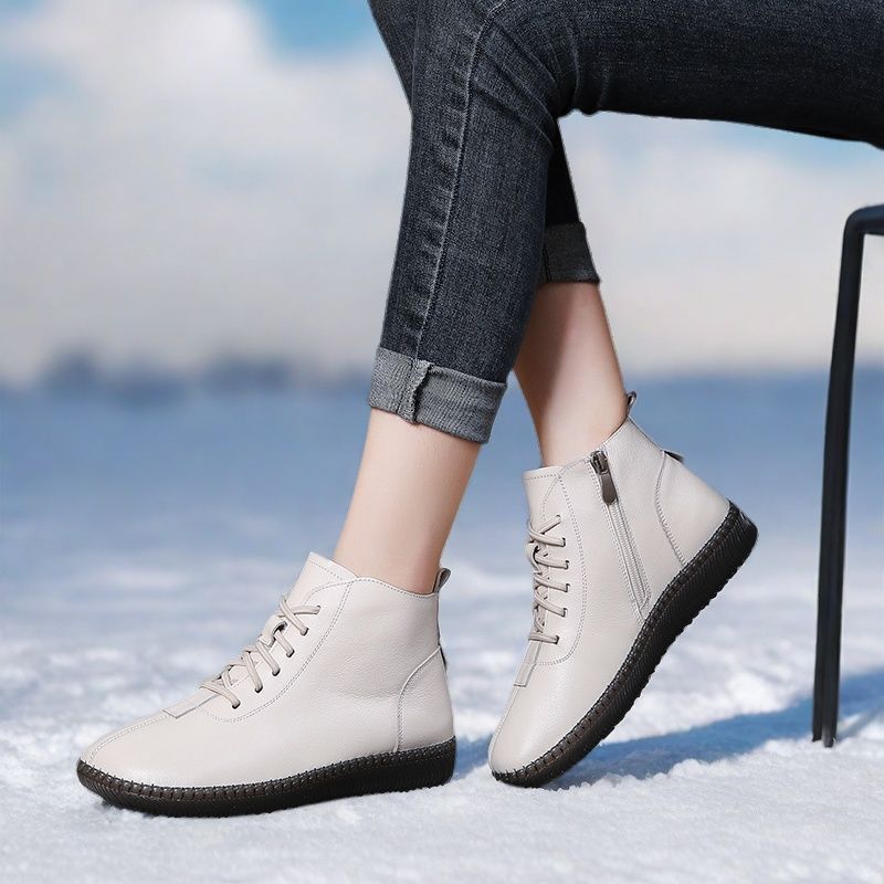 Women's Genuine Leather Soft-soled Lightweight Flat Ankle Boots foto 2