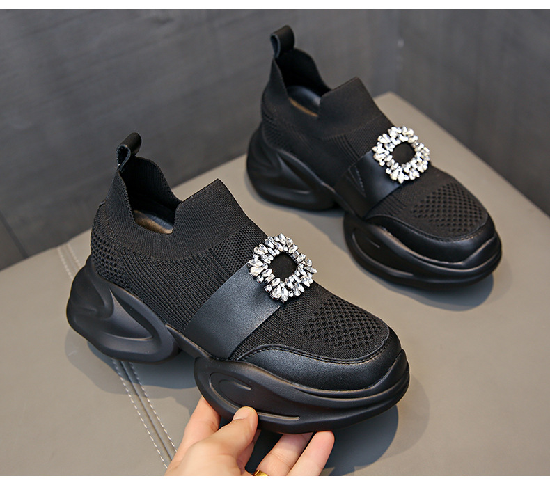 Rhinestone Square Buckle Breathable Mesh Casual Baotou Half Slippers foto 2