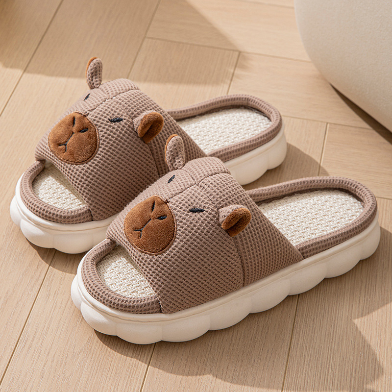 Open Toe Couple Indoor Non-slip Linen Slippers foto 4