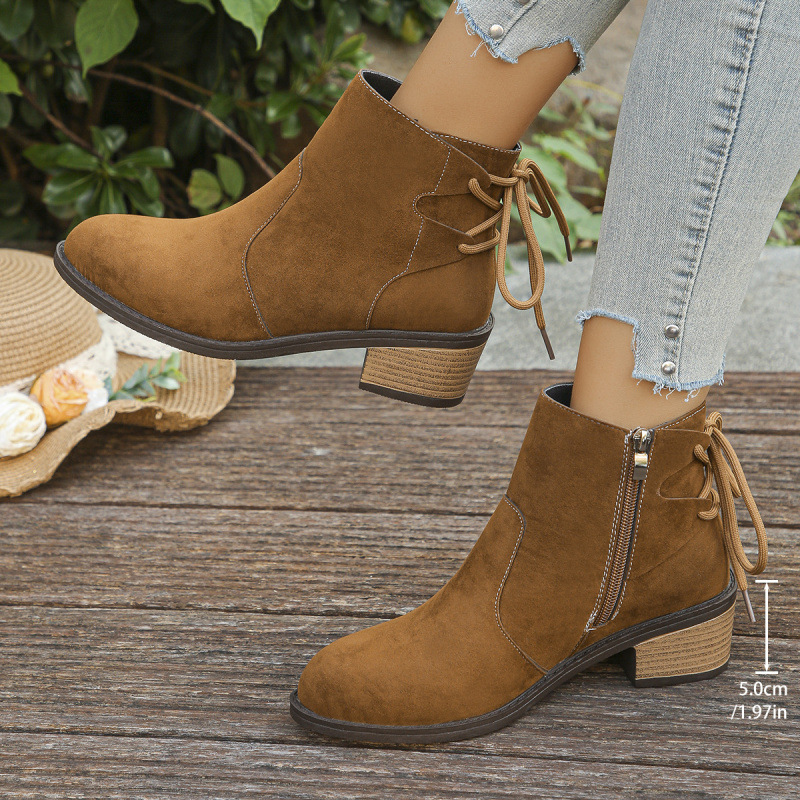 Plus Size Back Bandage Retro Chunky Heel Side Zipper Martin Boots foto 5