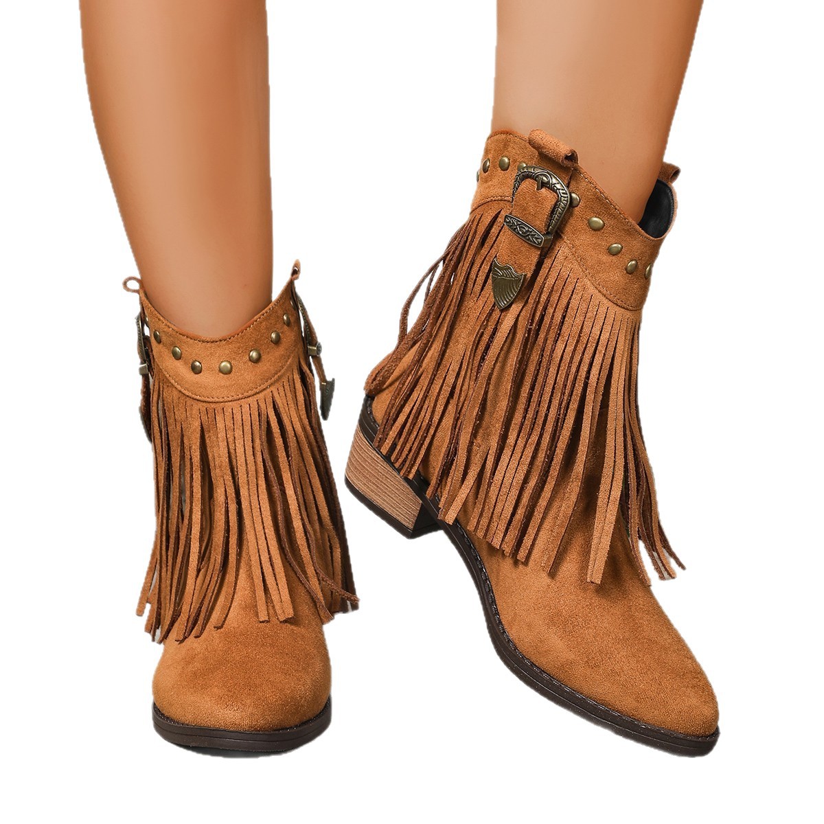 Retro Pointed Plus Size Bootie Ladies Tassel Western Cowboy Boot foto 3