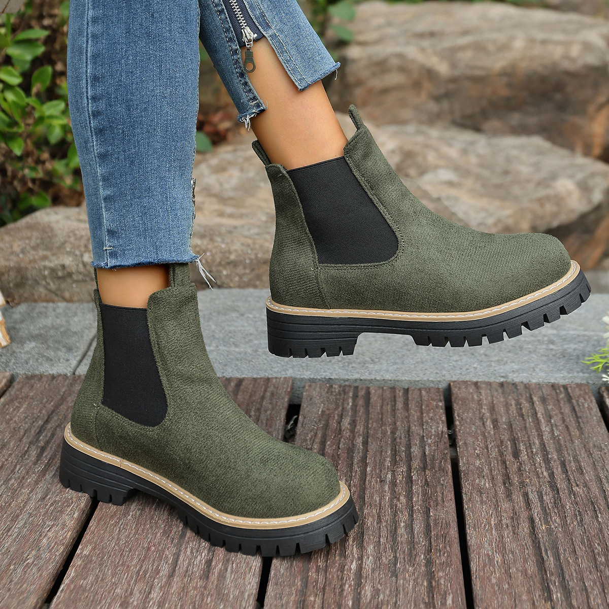 Round Toe Square Heel Boots For Fallwinterslip On Style foto 3