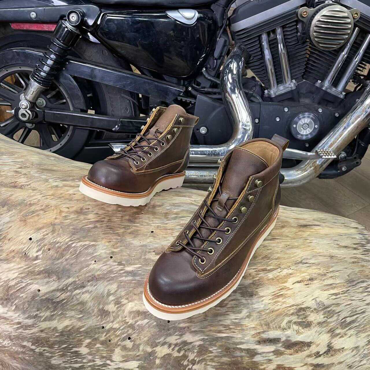 Retro Style Worker Boot Men's High-top Leather Motorcycle Boots foto 3