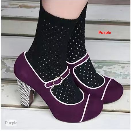 Womens Retro Round-Toe Low-Heel Pumps With Ankle Strap Buckle foto 5