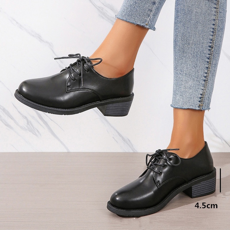 Work Black Professional Soft Sole Leather Thick Heel Women's Shoes foto 3