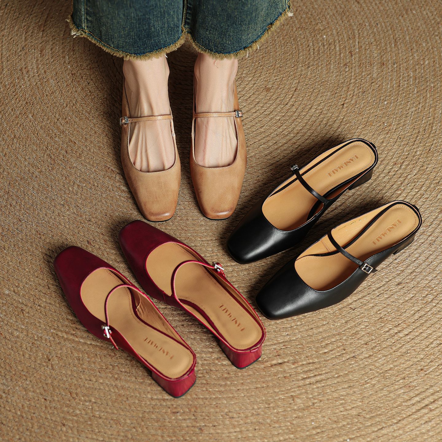 Retro Chunky Heel Peep-toe Slingback French Single-strap Slip-on Mid-heel Sandals foto 5