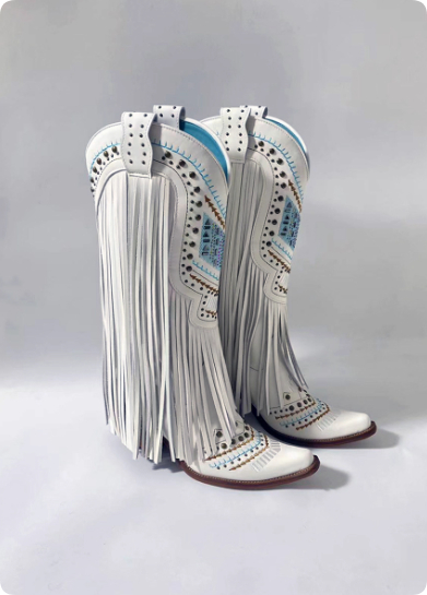 Retro Embroidered Rhinestone Slip-on Tassel Boots For Women foto 3