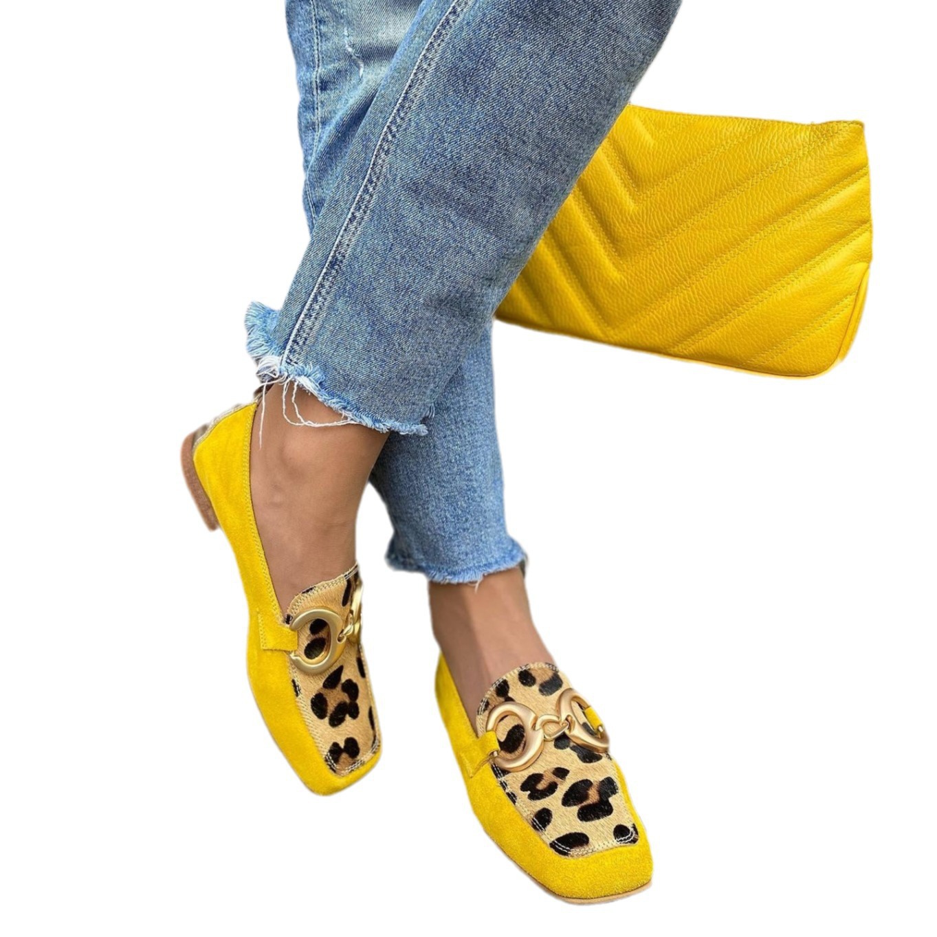 Low Heel Square Toe Low-cut Suede Color Matching Casual Women's Shoes foto 3