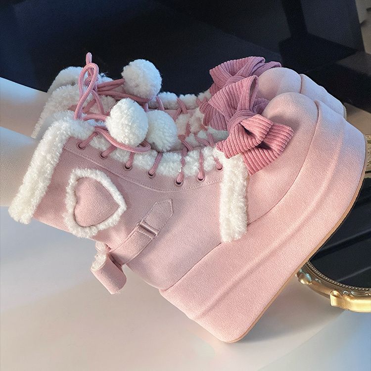 Autumn And Winter New Thick Bottom Sweet Soft Girl Cute Fur Ball Boots foto 2