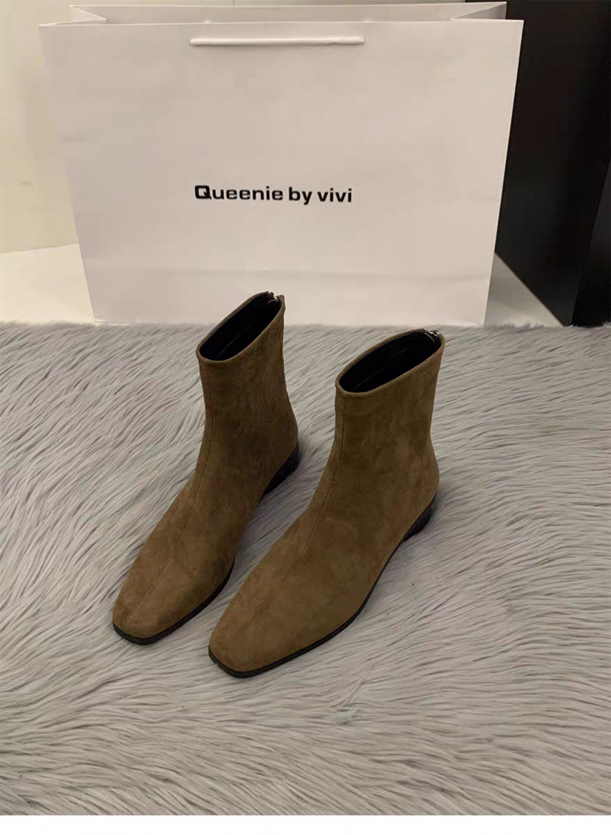 Womens Chunky-Heel Suede All-Match Fleece-Lined Stylish Ankle Boots foto 3